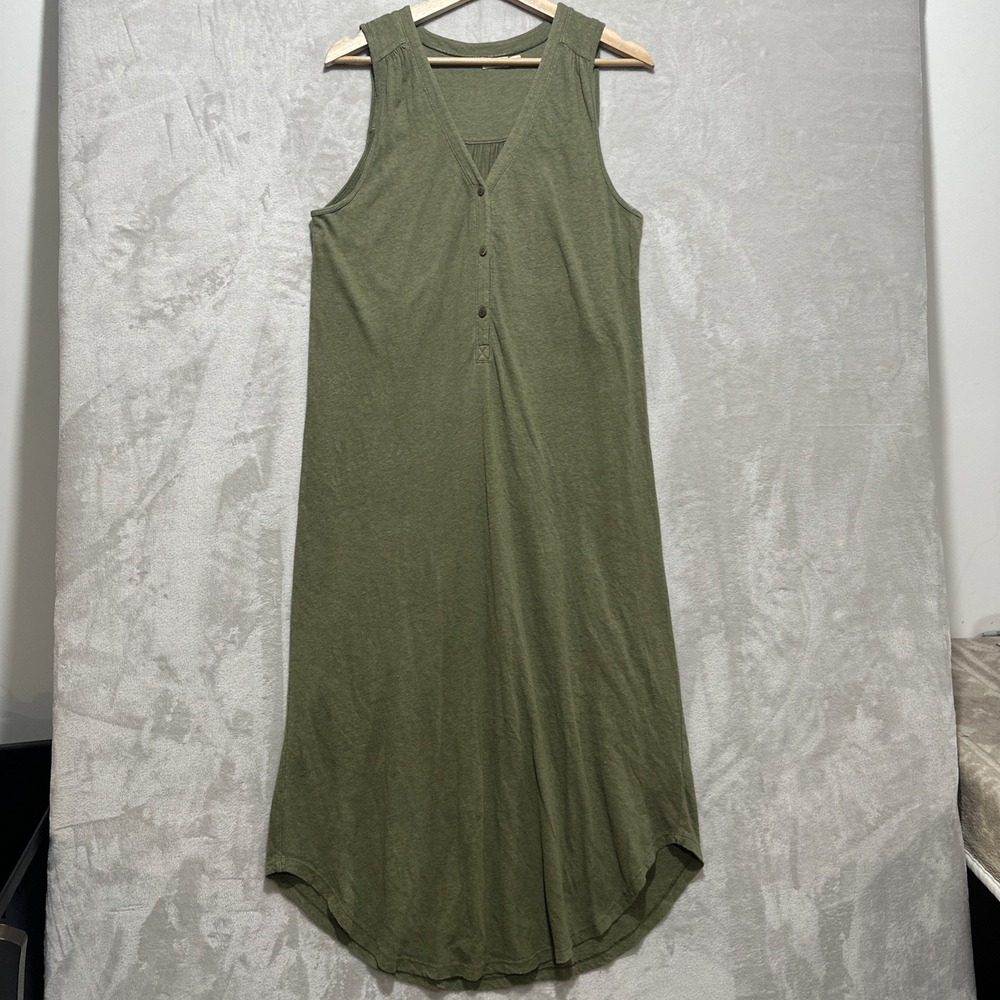 Faherty Annie Sleeveless Henley Midi Dress Green Hemp V-Neck Size M